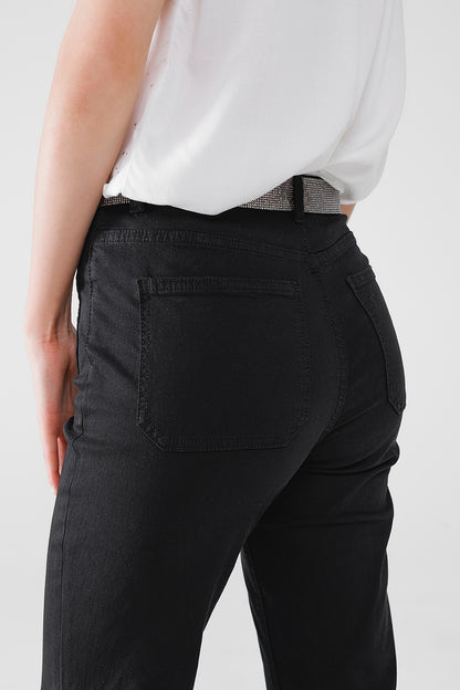 Black Skinny Flared Jeans With Front Pocket Detail