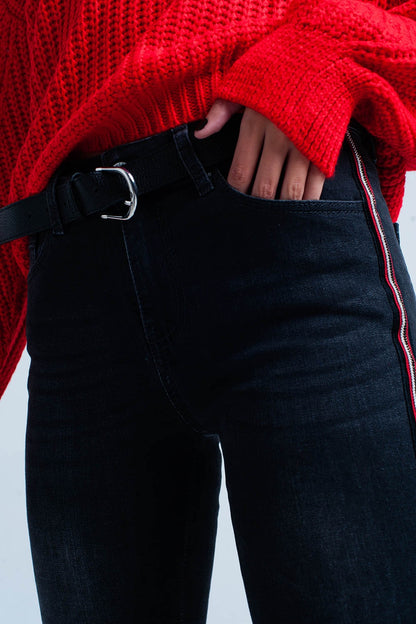 Black Skinny Jeans with Red Side Stripe