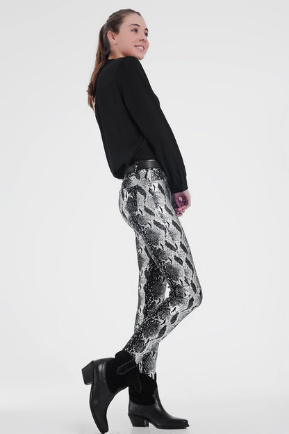 Black skinny shiny printed pants