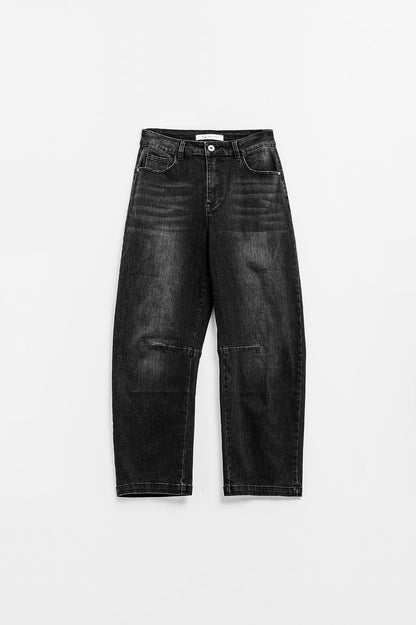 Black Straight Jeans With Seam Detail