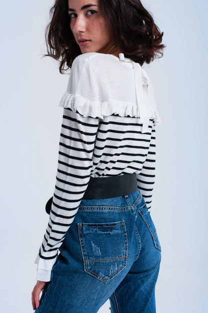 Black striped sweater with ruffles