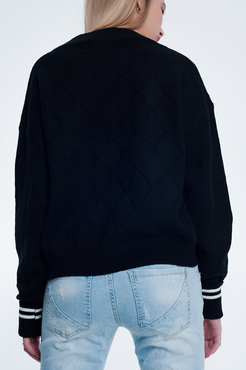 Black sweater with diamond pattern