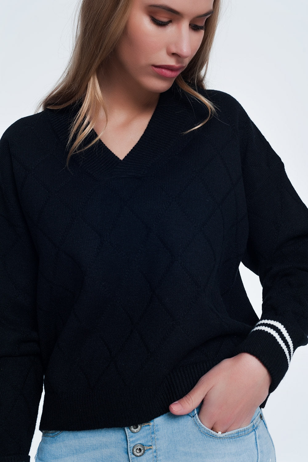 Black sweater with diamond pattern