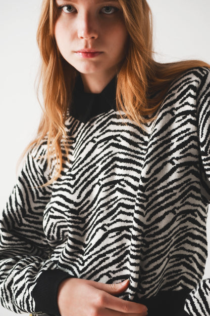 Black sweater with zebra pattern