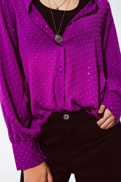 Blouse in magenta with strass detail