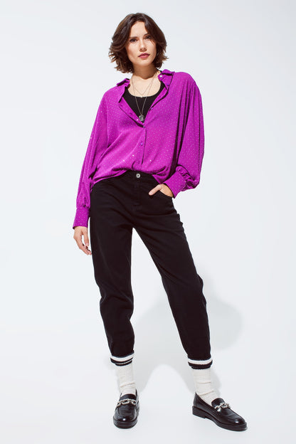 Blouse in magenta with strass detail