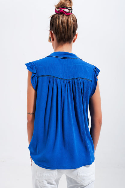 Blouse with frill sleeve in blue