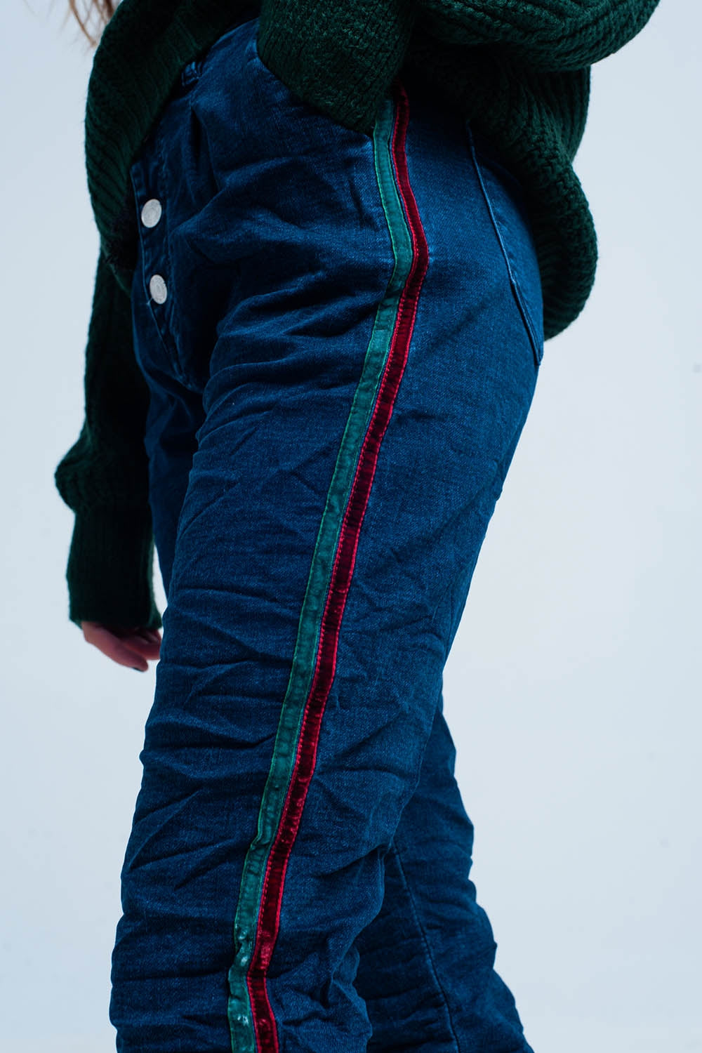 Blue Baggy Jeans multi-color side stripe