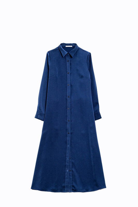 Q2 Blue Button Up Maxi Dress with Long Sleeves