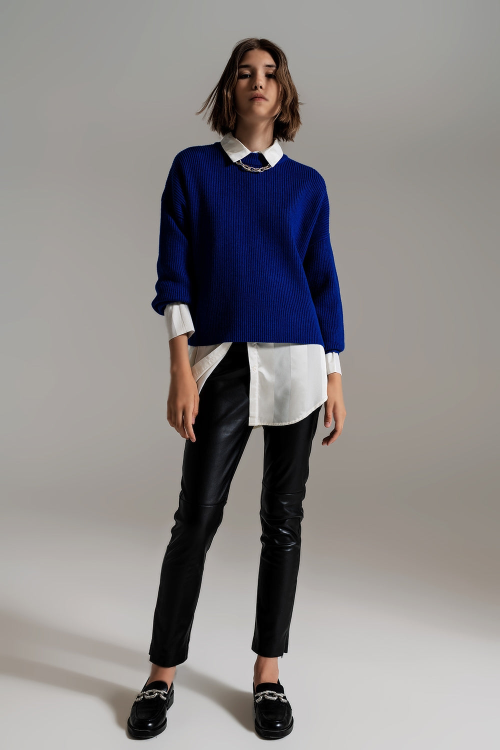 Blue chunky knitted relaxed Jumper