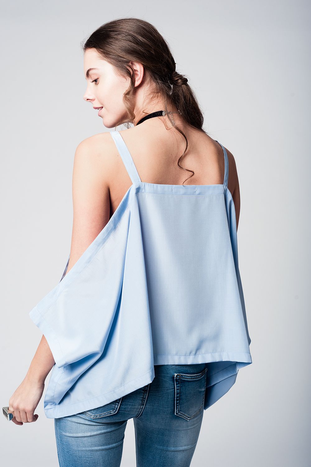 Blue cold shoulders top