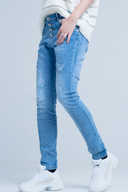 Q2 Blue Distressed Boyfriend Jeans