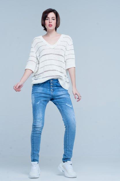 Blue Distressed Boyfriend Jeans