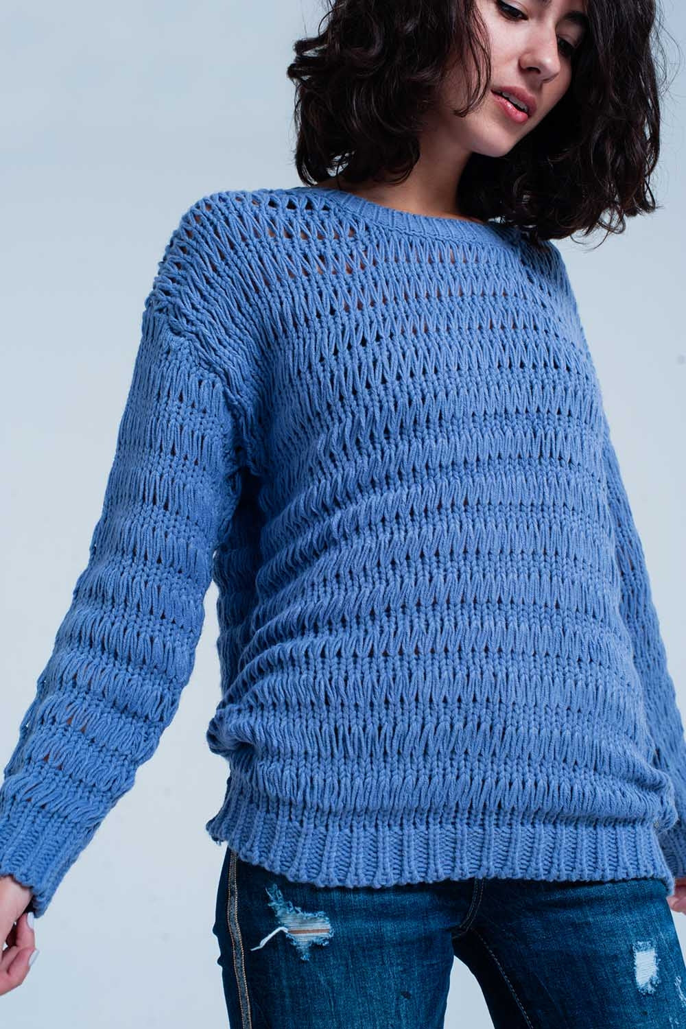 Q2 Blue Dropstitch Knitted Sweater