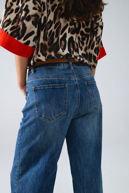 Blue Flare Jeans With Stitching Detail