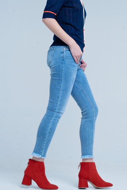 Blue Fringed Skinny Jeans