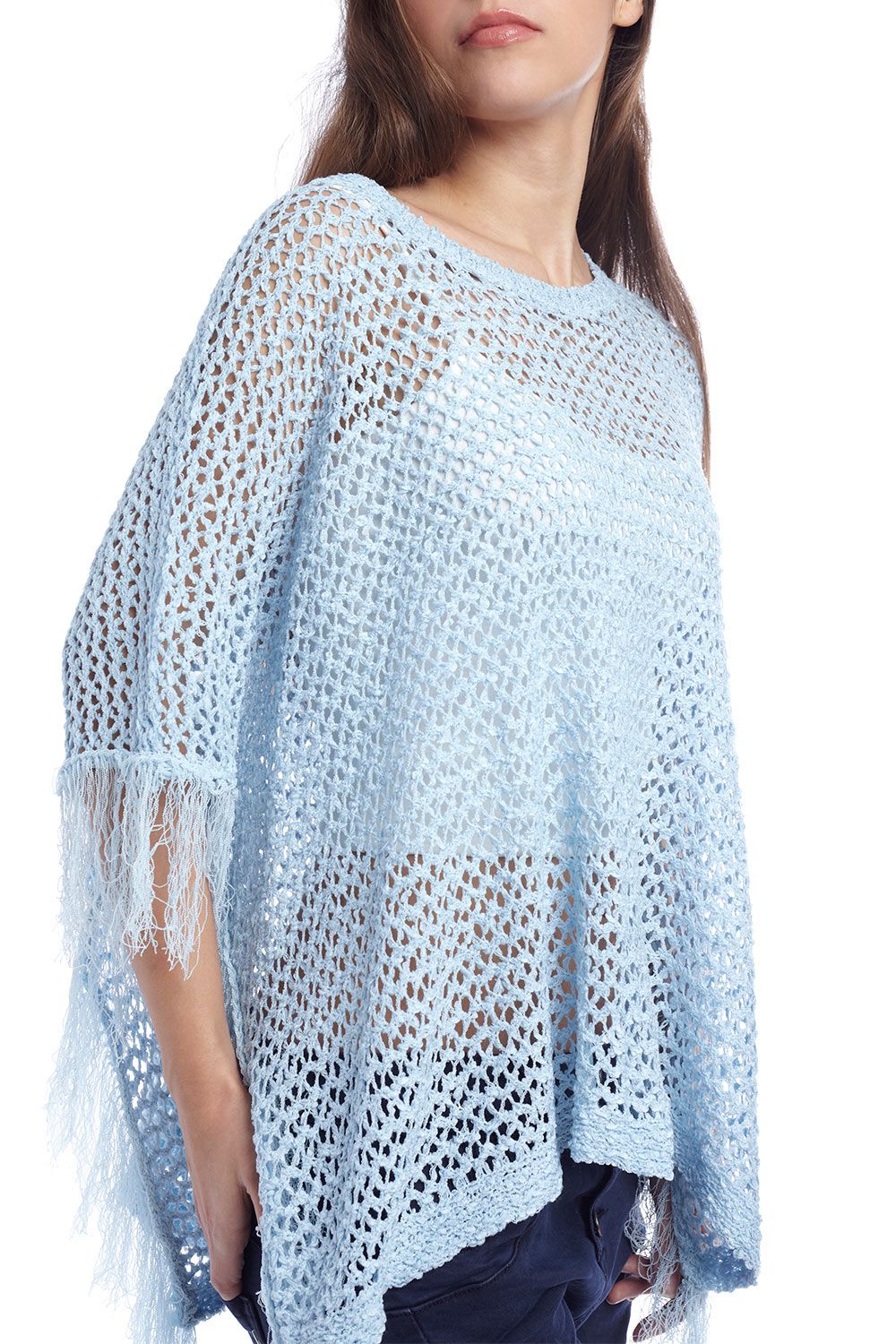 Blue poncho cape with fringing