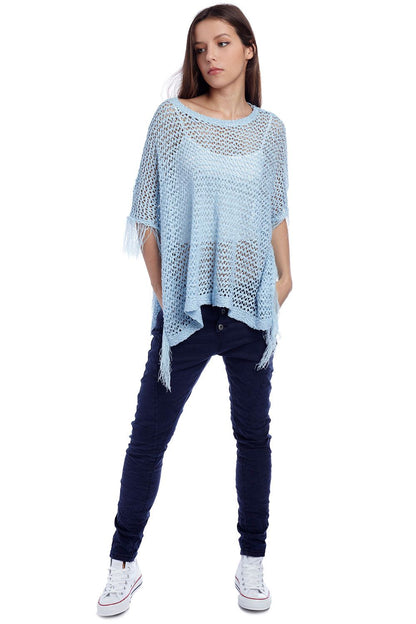 Blue poncho cape with fringing