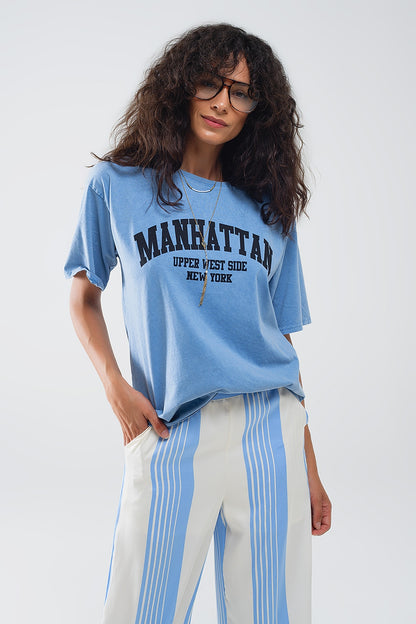 Q2 Blue relaxed T-shirt with manhattan text