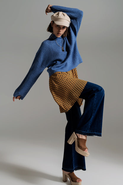 Blue soft ribbed turtleneck jumper