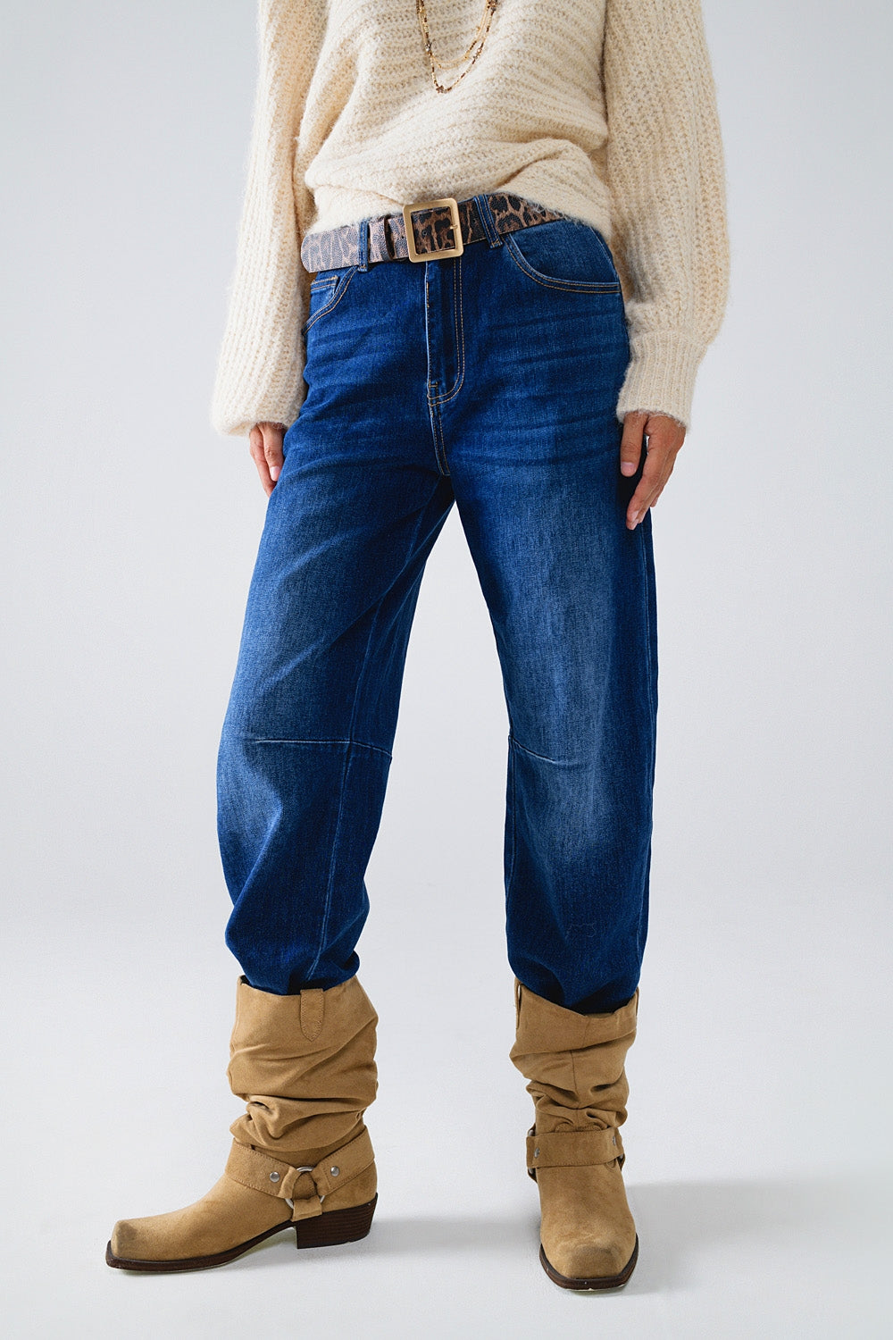 Blue Straight Jeans With Seam Details