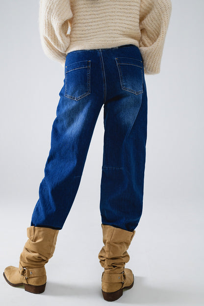 Blue Straight Jeans With Seam Details