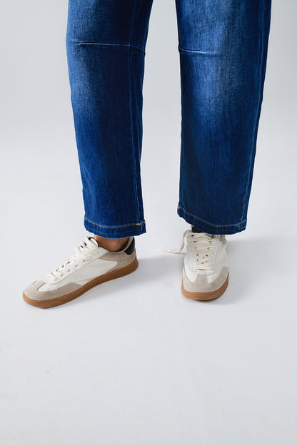 Blue Straight Jeans With Seam Details