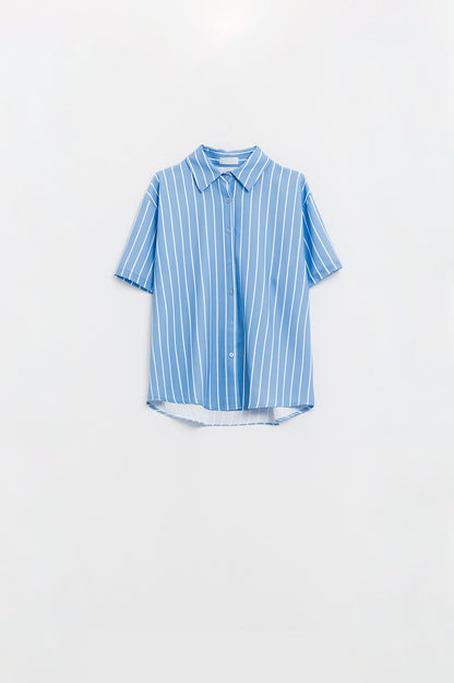 Blue Striped Short-Sleeved Shirt