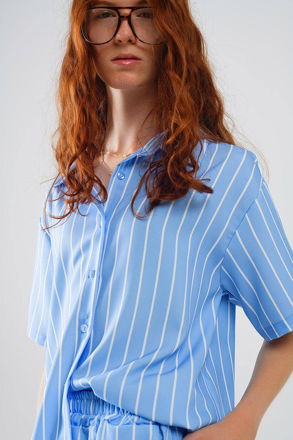 Blue Striped Short-Sleeved Shirt