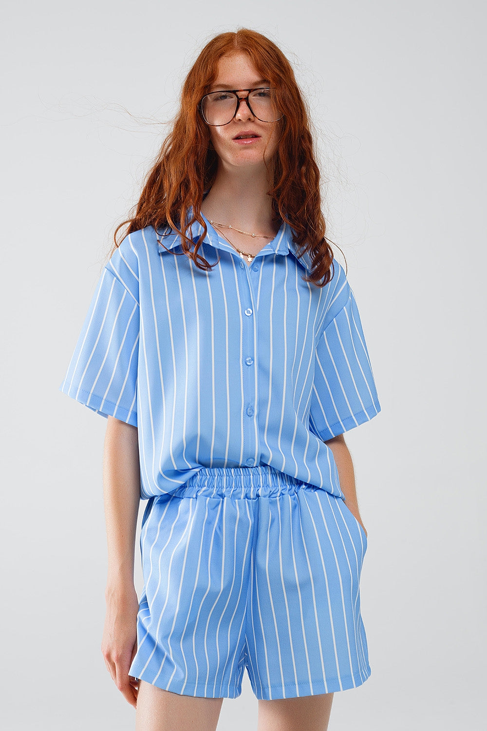 Blue Striped Short-Sleeved Shirt