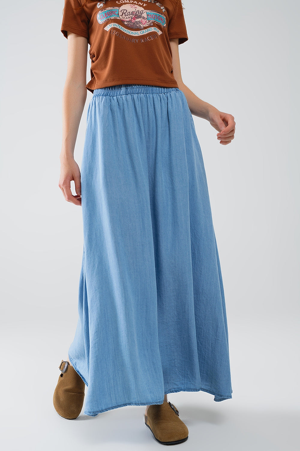 Blue Tencel Denim-Styled Maxi Skirt