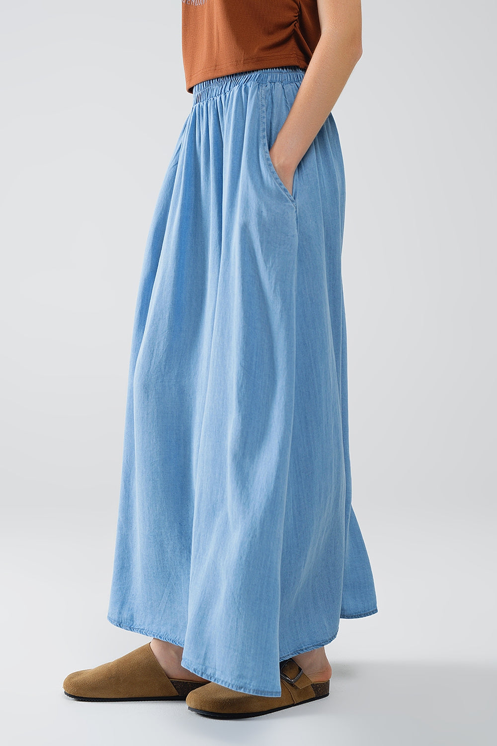 Blue Tencel Denim-Styled Maxi Skirt