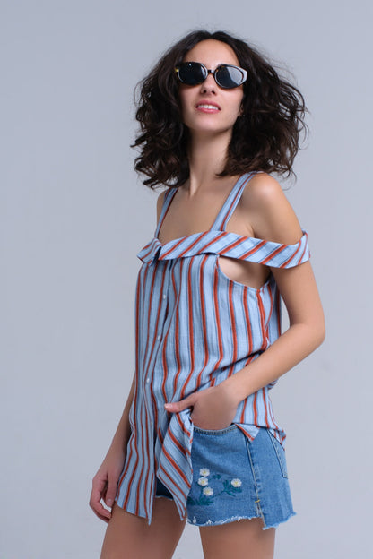 Blue top with orange stripes