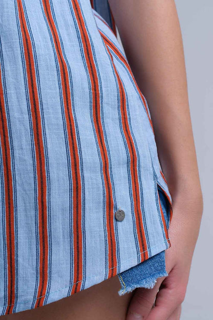 Blue top with orange stripes