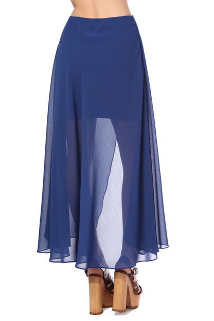 Blue wrap maxi skirt in chiffon