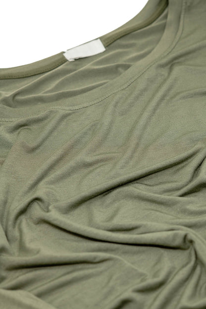 Boat neck Long sleeve t shirt in modal in Khaki color