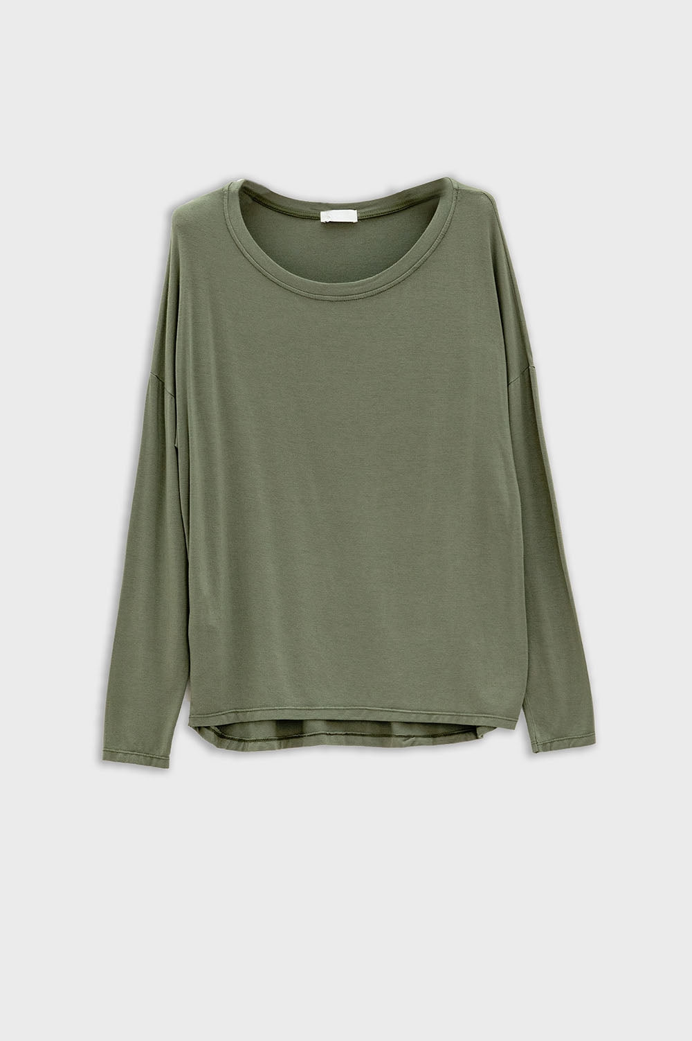 Q2 Boat neck Long sleeve t shirt in modal in Khaki color