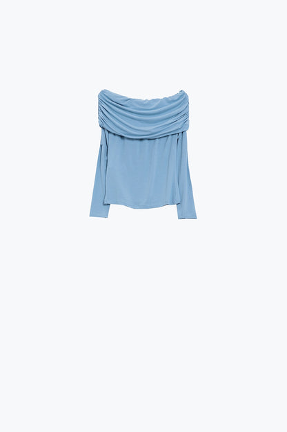 Bodycon Off Shoulder Top In Light Blue