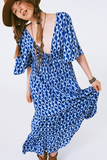 boho print maxi dress crossed on the back