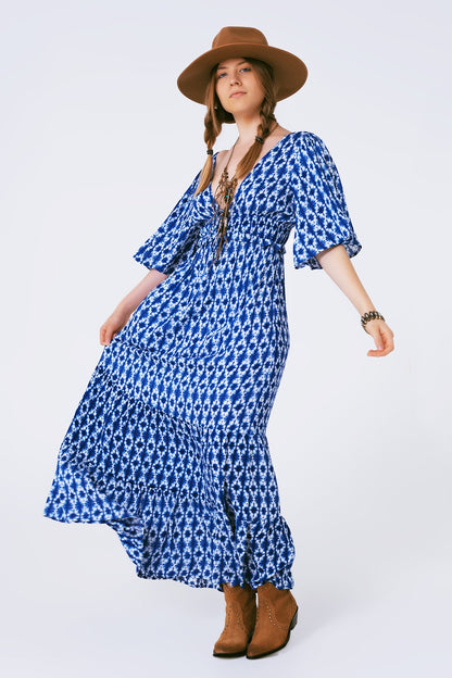 boho print maxi dress crossed on the back