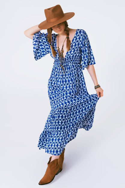 boho print maxi dress crossed on the back