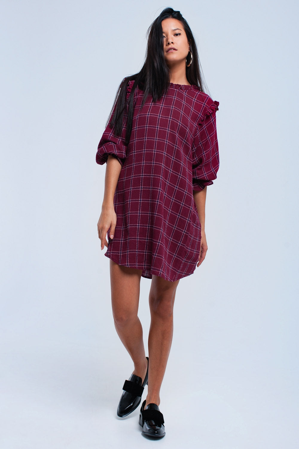 Q2 Bordeaux checked dress