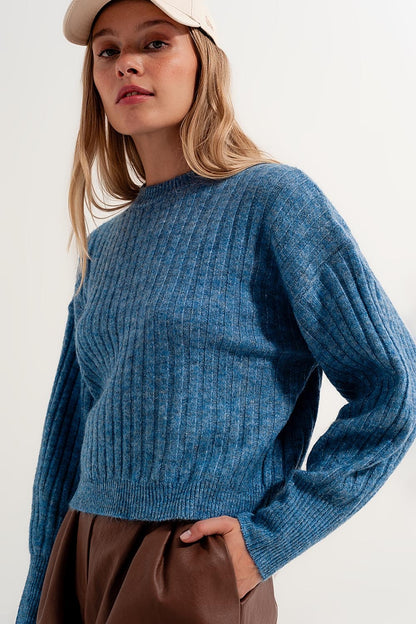 Boxy chunky stitch sweater in blue