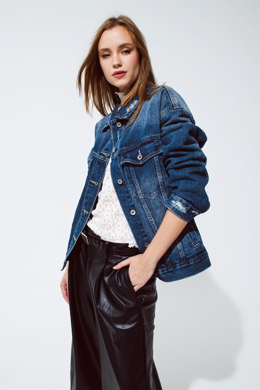 Q2 boyfriend relaxed denim jacket in dark wash