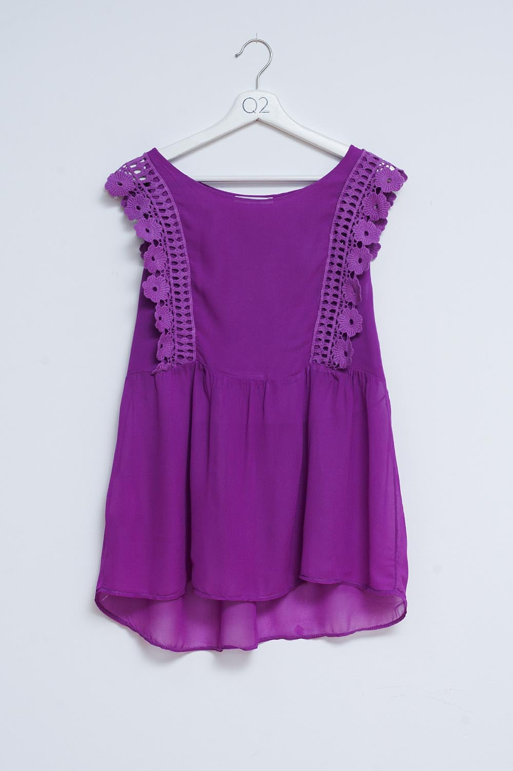 Q2 Broderie frill detail top in purple