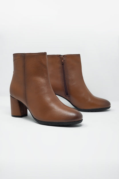 brown blocked mid heeled ankle boots