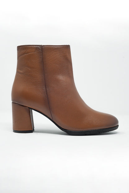 brown blocked mid heeled ankle boots