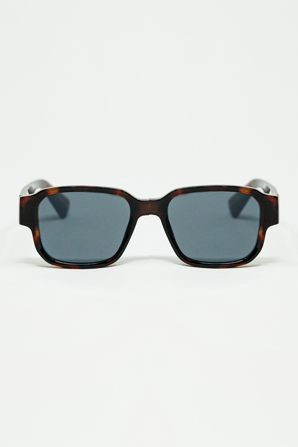 Q2 Brown Chunky Square Sunglasses In Crystal Grey