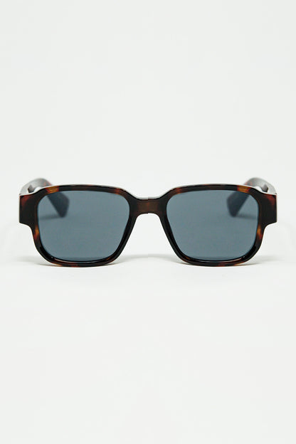 Q2 Brown Chunky Square Sunglasses In Crystal Grey