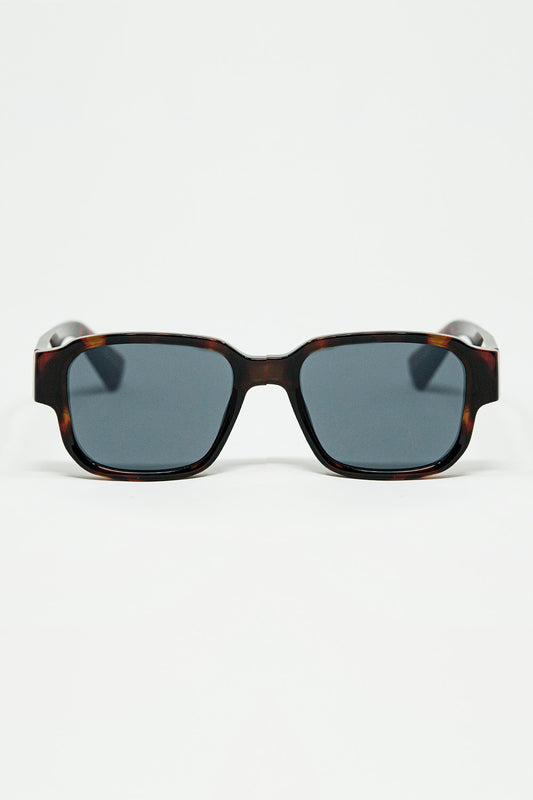 Q2 Brown Chunky Square Sunglasses In Crystal Grey